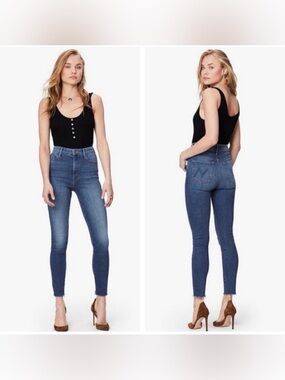 MOTHER HIGH WAISTED LOOKER ANKLE FRAY Big Sky